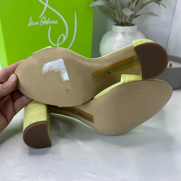 Sam Edelman Yaro Ankle Strap Block Heel Sandal Kiwi Croc Women 9M Tried On - Picture 8 of 10